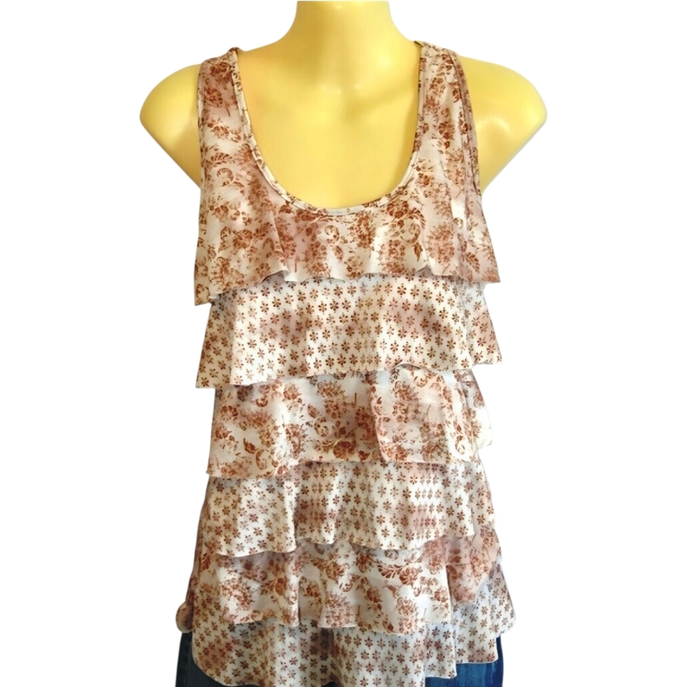 Floral Ruffle Tank Top - Razor Back - Small - Picture 1 of 2